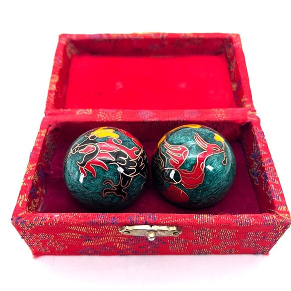 Ancient City Health Ball Factory Baoding China Meditation Chime In Red Silk Box - Picture 1 of 15